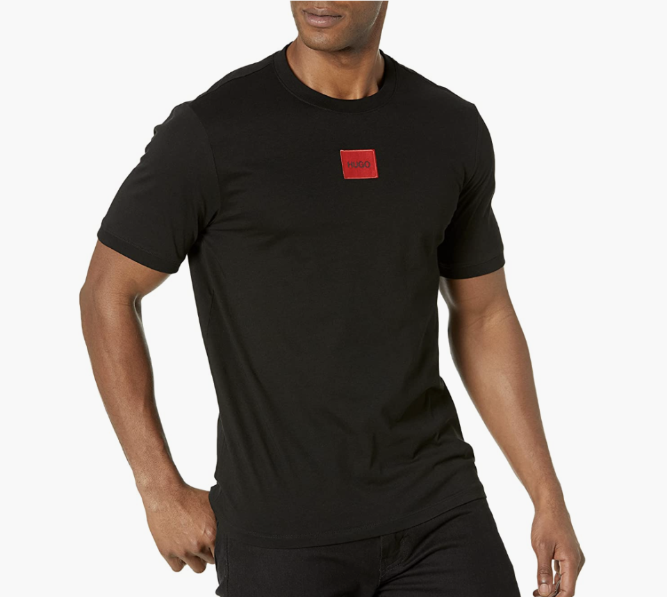 A photo of a model in Hugo Boss Men&#39;s Ribbed Crew Neck Regular Fit,
