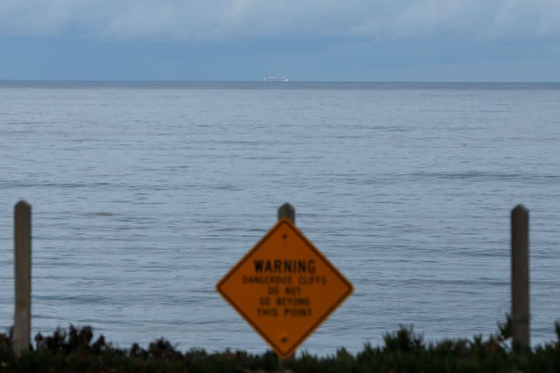 The Grand Princess cruise ship carrying passengers who have tested positive for coronavirus is seen in the Pacific Ocean outside Pacifica