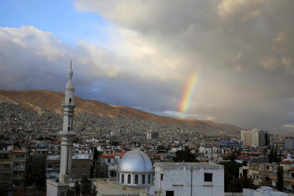 A rainbow appears over Damascus, Syria, Monday, Jan. 15, 2018.(AP Photo/Hassan Ammar)