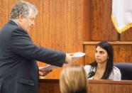 Defense attorney Michael Fee questiones babysitter Jennifer Fortier during the murder trial of former New England Patriots player Aaron Hernandez at the Bristol County Superior Court in Fall River, Massachusetts, March 9, 2015. REUTERS/Aram Boghosian/Pool (UNITED STATES - Tags: CRIME LAW SPORT FOOTBALL)