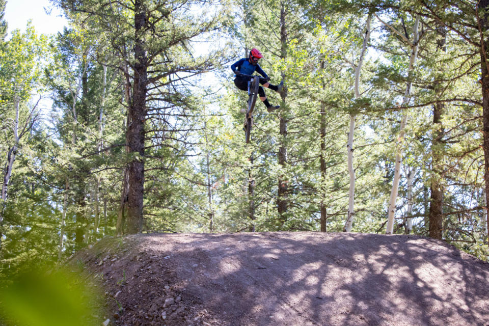 Owen Strand on Deer Jumps at the Jackson Hole Bike Park.<p>Photo: Eric Parker</p>