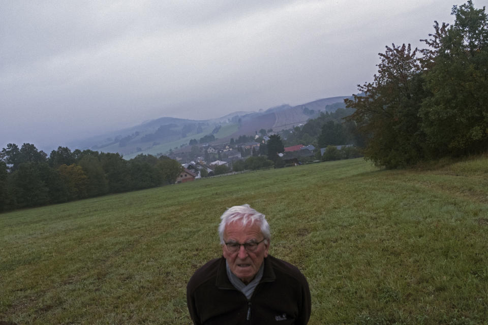 <p>My father, Ernst Dworzak, walks the fields above the village where his family had a farm until 1946, Hrabišin, Moravia, Czech Republic, 2017. (©Thomas Dworzak/Magnum Photos) </p>