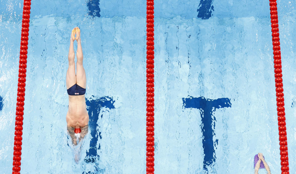 Adam Peaty trains in the Tokyo Aquatics Centre ahead of his bid to become the first Brit to retain an Olympic swimming title