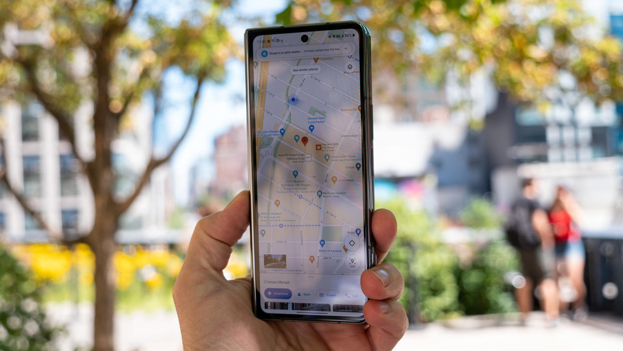  Viewing Google Maps on the Samsung Galaxy Z Fold 4's smaller cover screen. 