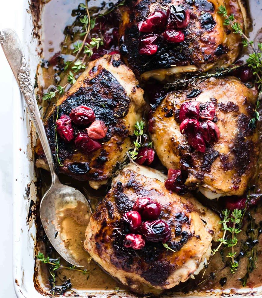One-Pan Cranberry Balsamic Roasted Chicken from Cotter Crunch