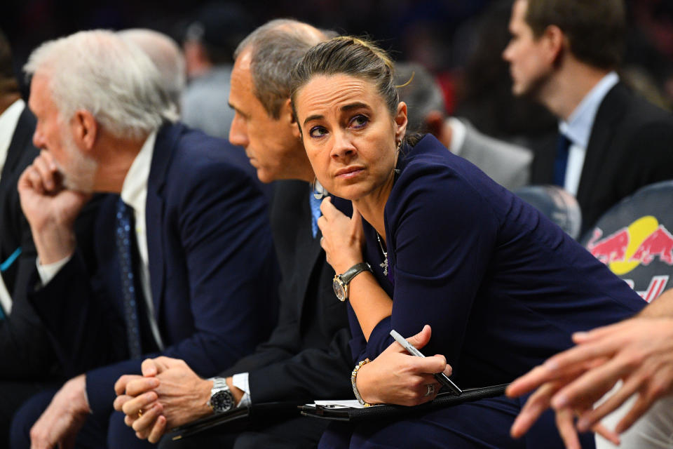 San Antonio Spurs assistant coach Becky Hammon looks on during a NBA game between the San Antonio Spurs and the Los Angeles Clippers on December 29, 2018 at STAPLES Center in Los Angeles, CA. (Photo by Brian Rothmuller/Icon Sportswire via Getty Images)