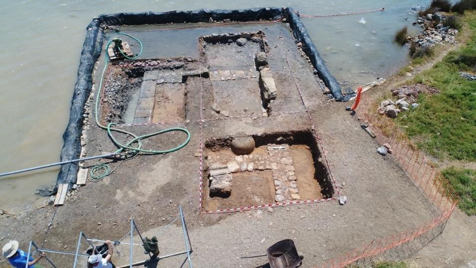 The remains of a large rectangular public building, called a stoa, were found in Greece in 2022 as archaeologists explored the ancient sunken city of Salamis. / Credit: Greek Ministry of Culture