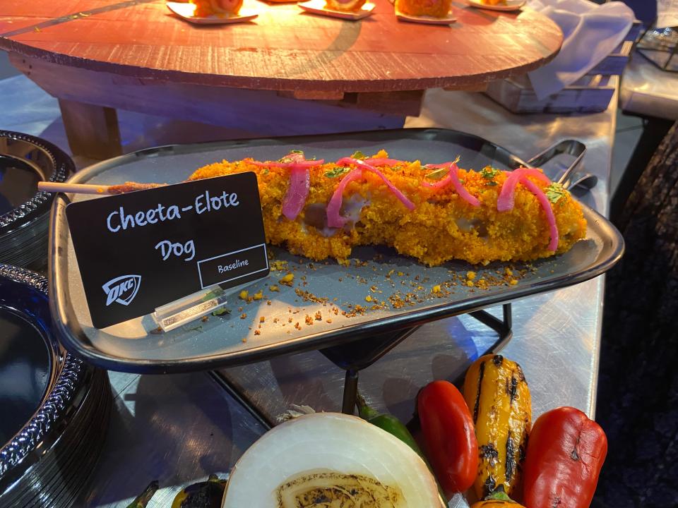 The Cheeta-Elote Dog is one of several new offerings for Thunder concessions.