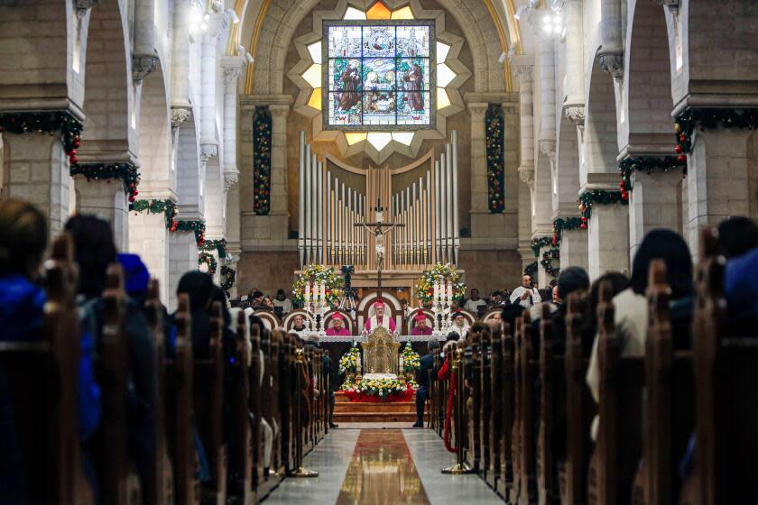 Pierbattista Pizzaballa, apostolic administrator of the Latin Patriarchate of Jerusalem, leads Christmas Eve mass at the Church of the Nativity in the biblical West Bank city of Bethlehem on December 24, 2019. (Photo by Musa Al SHAER / AFP) (Photo by MUSA AL SHAER/AFP via Getty Images) ** OUTS - ELSENT, FPG, CM - OUTS * NM, PH, VA if sourced by CT, LA or MoD **