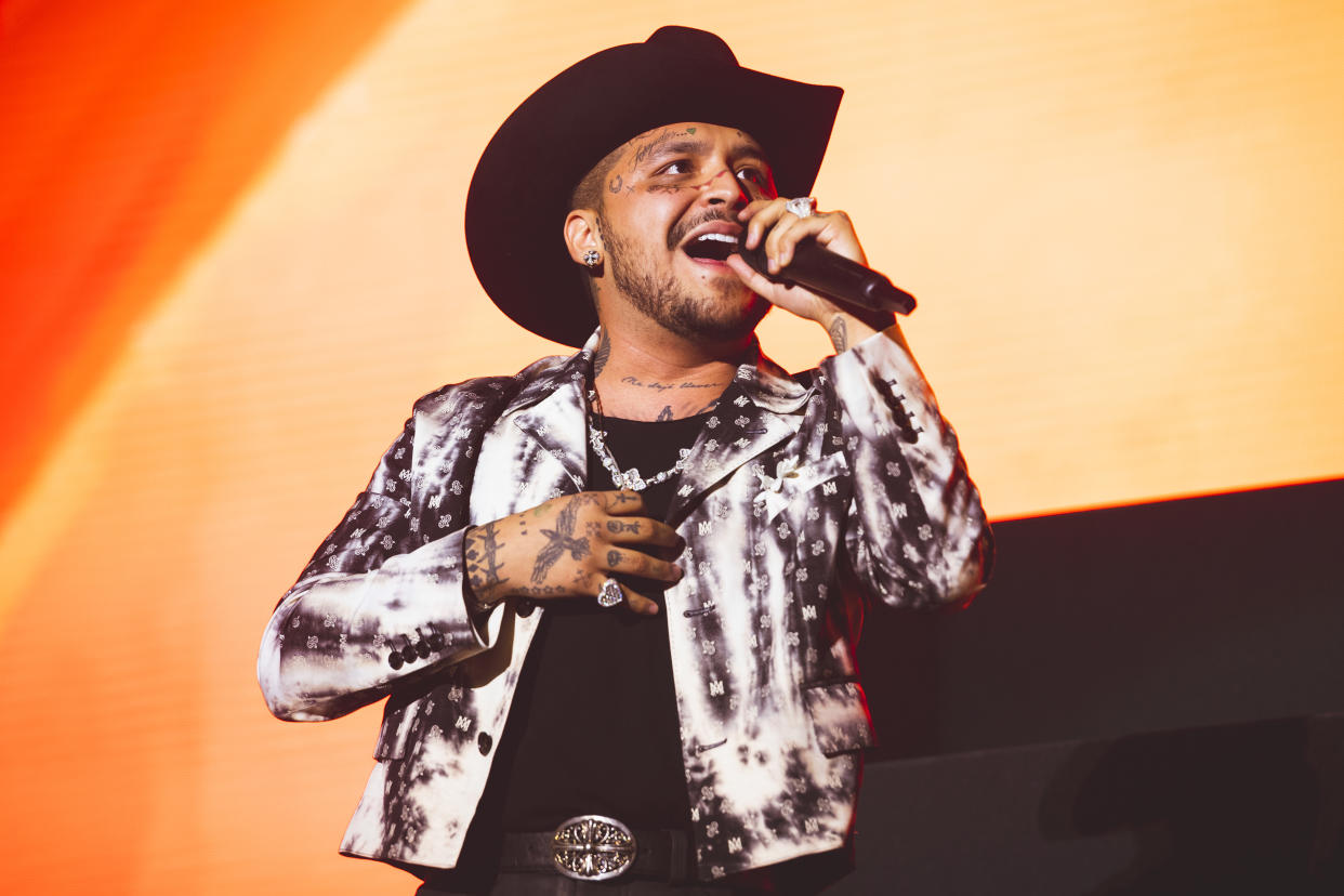 MADRID, SPAIN - MAY 20: Mexican musician, singer, and songwriter Christian Nodal performs on stage at WiZink Center on May 20, 2023 in Madrid, Spain. (Photo by Mariano Regidor/Redferns)