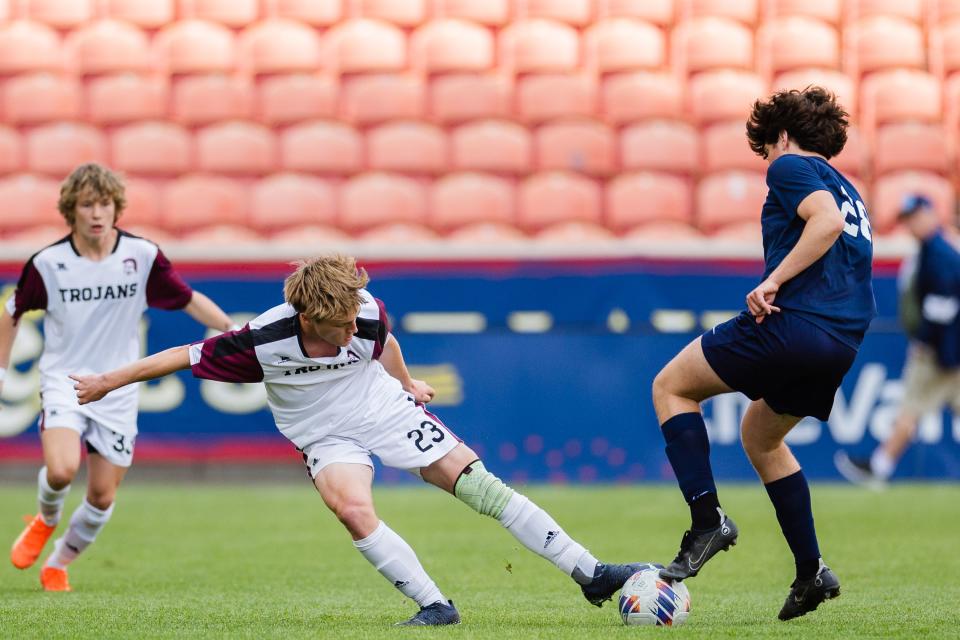 Juan Diego Catholic plays Morgan during the 3A boys soccer championship game at America First Field in Sandy on May 12, 2023. | Ryan Sun, Deseret News