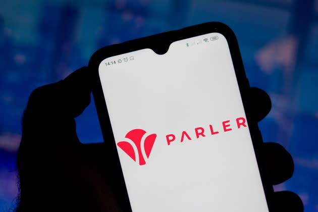 In this photo illustration Parler logo seen displayed on a - Credit: Photo Illustration by Rafael Henrique/SOPA Images/LightRocket/Getty Images