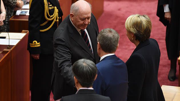 Governor General Peter Cosgrove shakes hands with Leader of the Opposition Bill Shorten. Photo: AAP