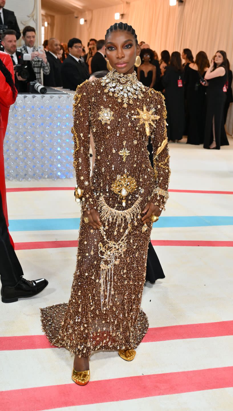 british screenwriter michaela coel arrives for the 2023 met gala at the metropolitan museum of art on may 1, 2023, in new york the gala raises money for the metropolitan museum of arts costume institute the galas 2023 theme is karl lagerfeld a line of beauty photo by angela weiss afp photo by angela weissafp via getty images