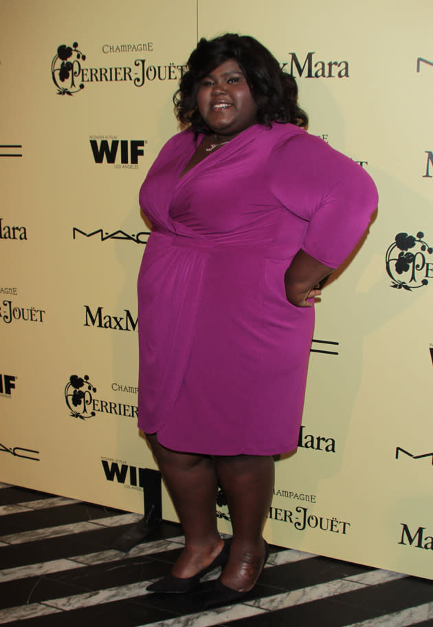 Oscars 2012 Pre Party: Gabourey Sidibe wore purple to the fifth annual Women in Film Pre-Oscar Cocktail Party in Los Angeles.