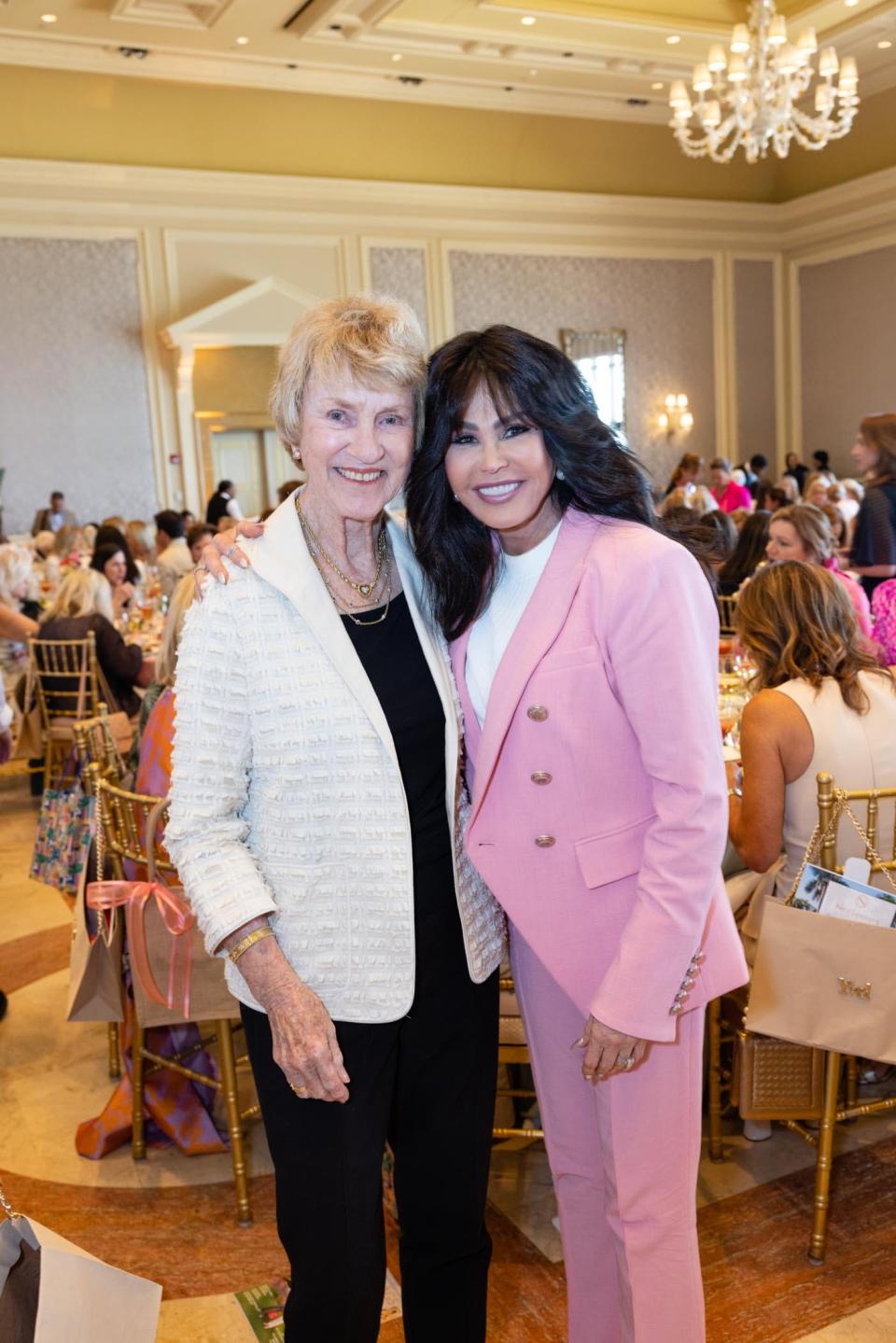 Barbara Nicklaus and Marie Osmond at the Old Bags Luncheon benefiting the Center for Family Services of Palm Beach County at The Breakers on Feb. 22.