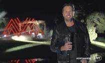 In this video image provided by CMT, Luke Bryan introduces a performance during the Country Music Television awards airing on Wednesday, Oct. 21, 2020. (CMT via AP)