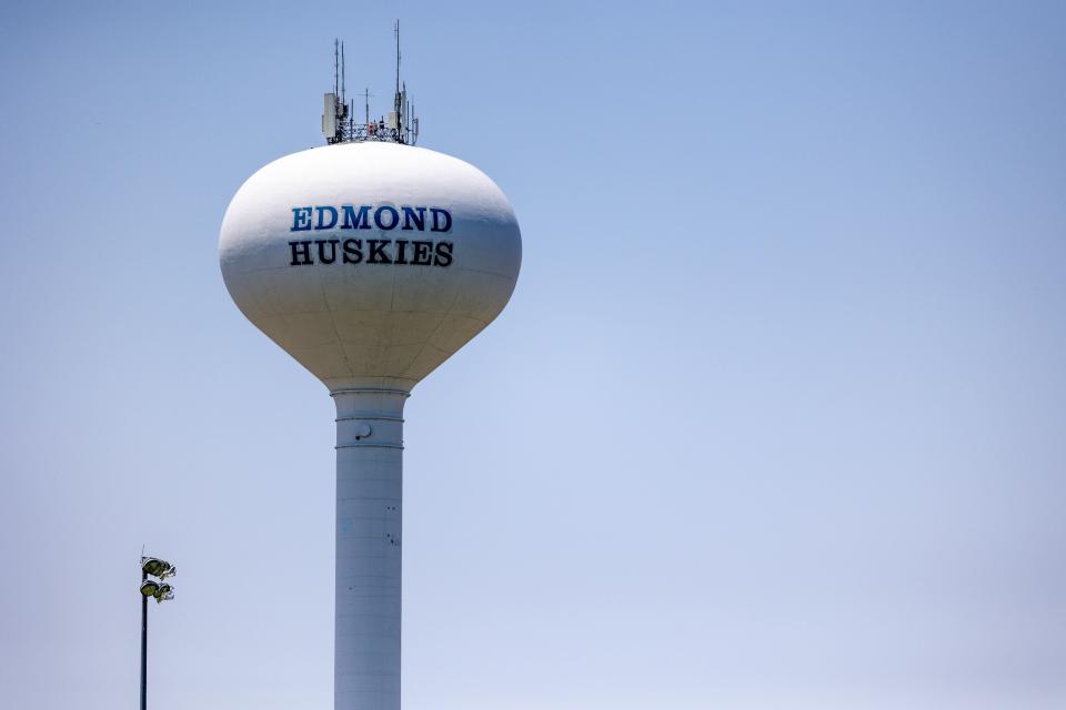 A water tower is pictured June 26 off W Danforth Road in Edmond.