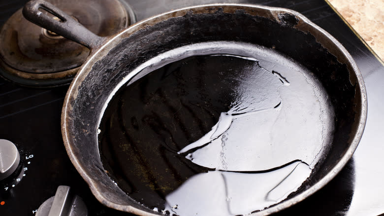Oil in cast iron skillet