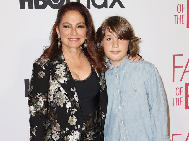 <p>Alexander Tamargo/Getty </p> Gloria Estefan and her grandson Sasha Estefan-Coppola attend the "Father Of The Bride" Miami Premiere on June 14, 2022.