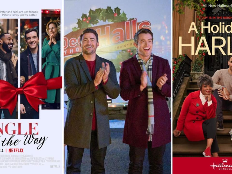 Single All the Way, The Christmas House 2: Deck Those Halls and A Holiday in Harlem are part of this year's slate of holiday films. While these movies feature diverse characters in leading roles, a number of critics say some gaps in the genre still need to be filled.  (Netflix/Crown Media/Crown Media - image credit)