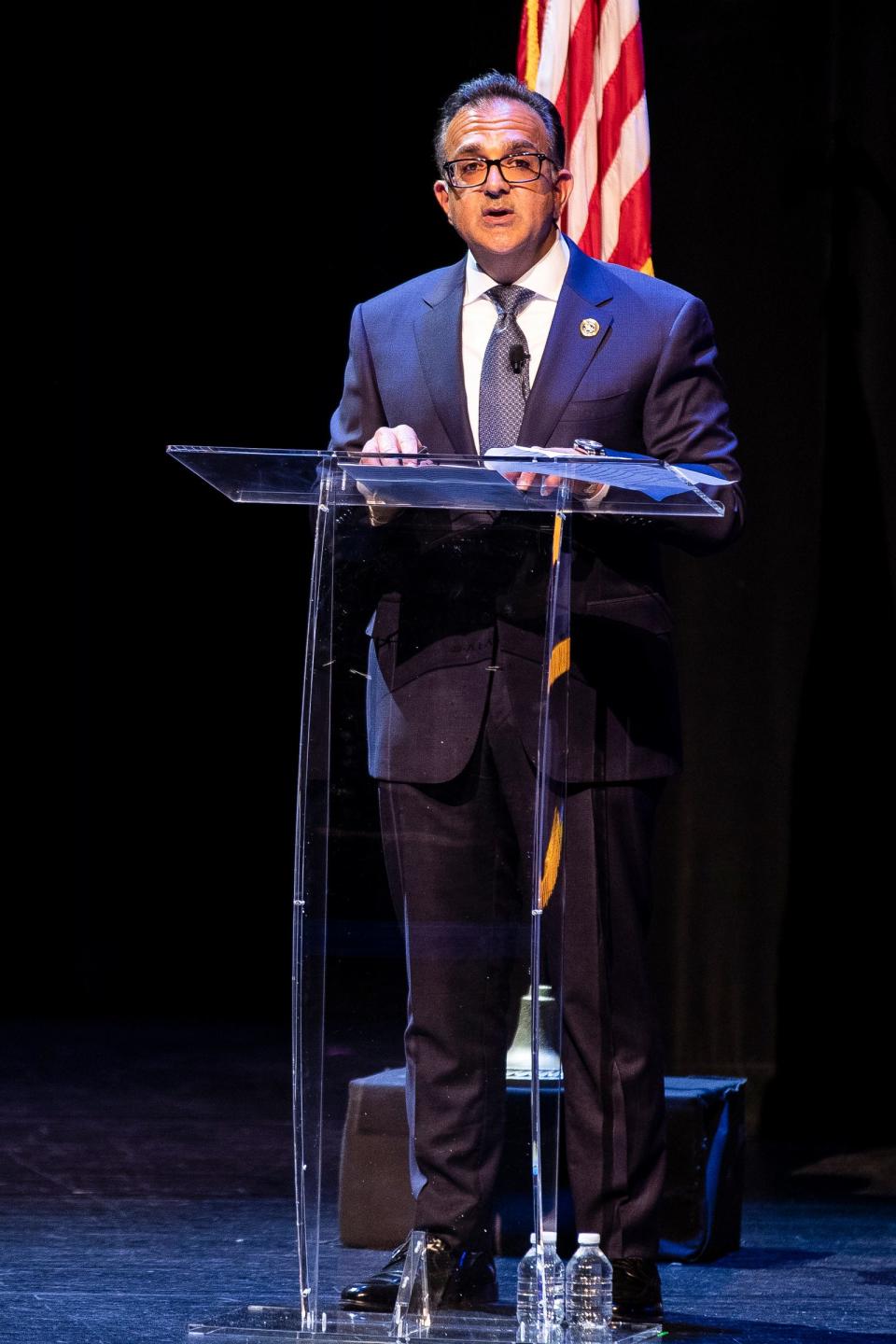 Council president Mike Sareini speaks during the State of the City address at Ford Community and Performing Arts Center in Dearborn on Tuesday, May 23, 2023.