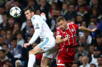 Soccer Football - Champions League Semi Final Second Leg - Real Madrid v Bayern Munich - Santiago Bernabeu, Madrid, Spain - May 1, 2018 Real Madrid's Gareth Bale in action with Bayern Munich's Joshua Kimmich REUTERS/Michael Dalder