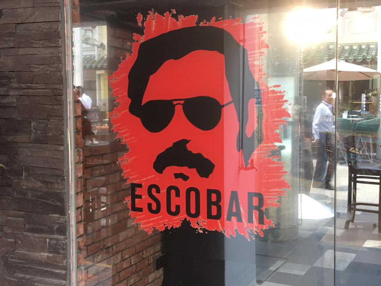 The logo of Escobar bistro at the entrance. Photo: Vernon Lee/Yahoo News Singapore