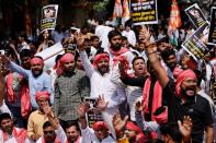 Protest over disqualification of Rahul Gandhi as a lawmaker by India's parliament, in New Delhi