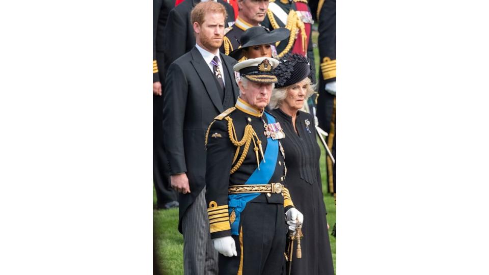 King Charles, Queen Camilla, Prince Harry and Meghan at Queen Elizabetth II's funeral