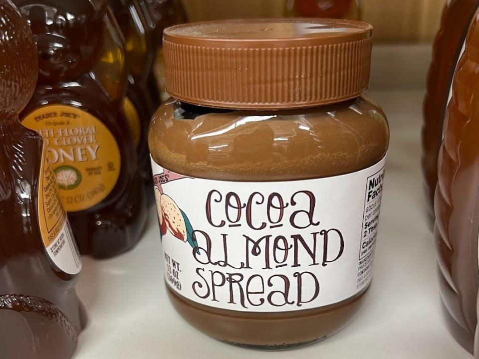 Trader Joe's cocoa-almond butter on a shelf