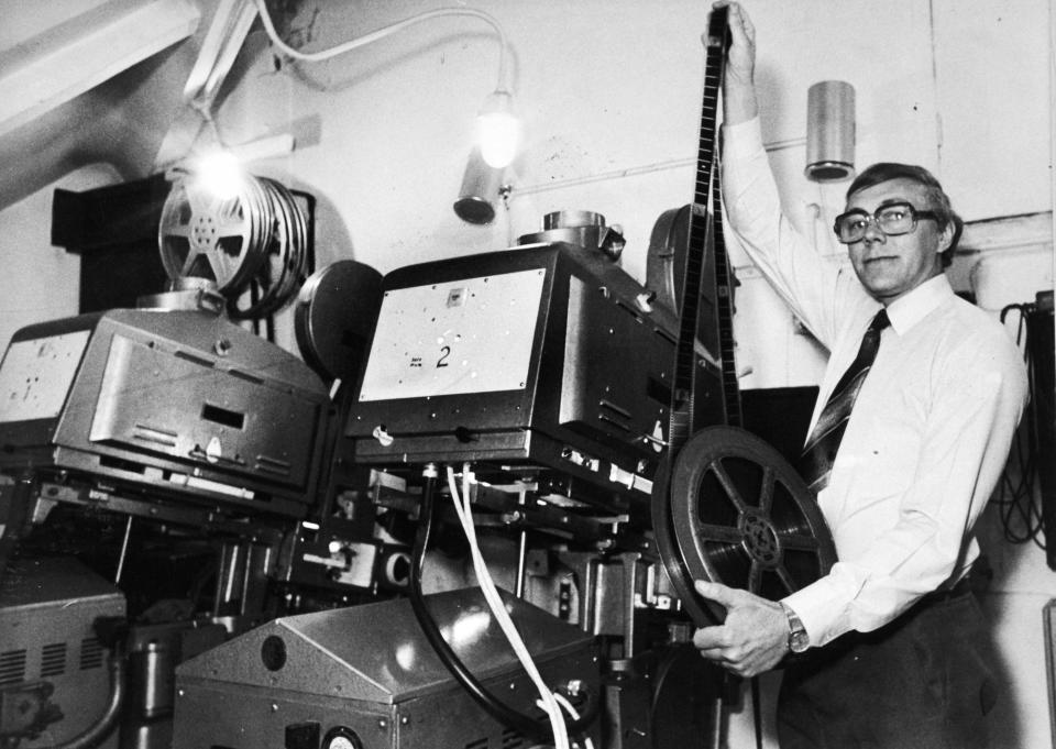 Geoff Thompson pictured in the projection room at the Hyde Park Picture House in April 1985. 