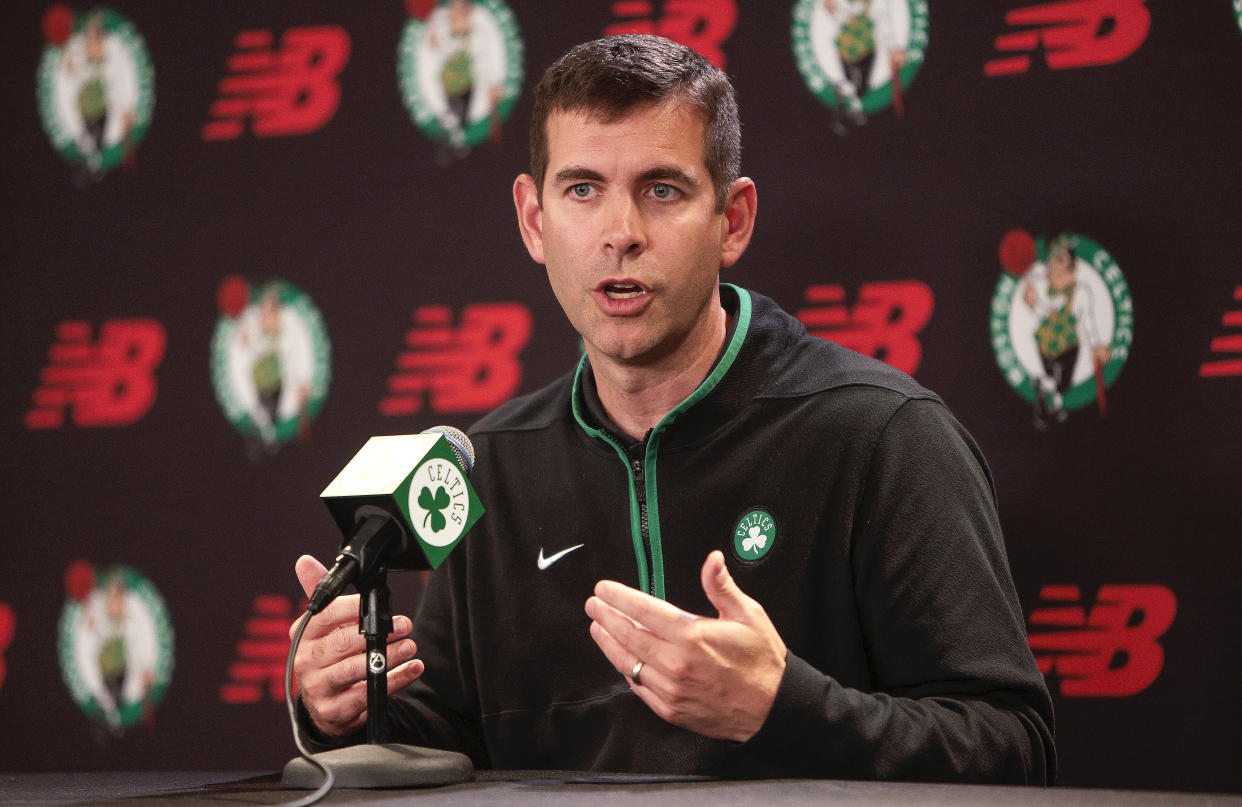 Boston, MA - June 1: Boston Celtics President of Basketball Operations Brad Stevens speaks at an end-of-season press conference. (Photo by Barry Chin/The Boston Globe via Getty Images)