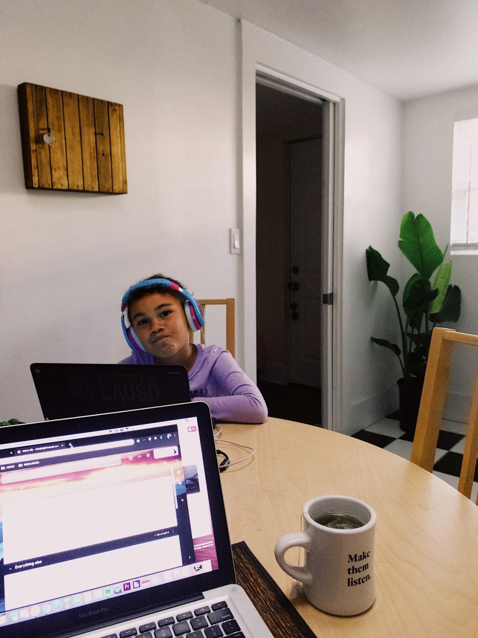 Fiona does schoolwork from home with father amid coronavirus concerns