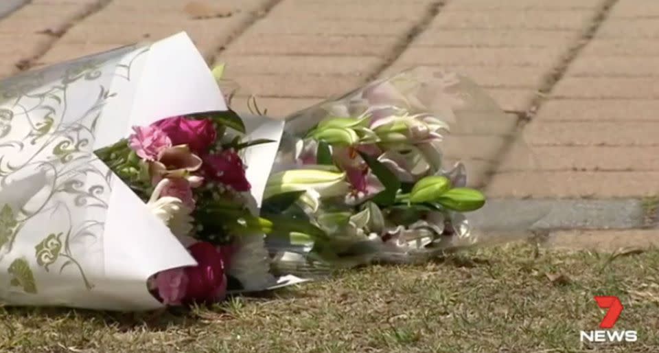 Flowers laid at the scene where Jacob Cummins was struck. Source: 7 News