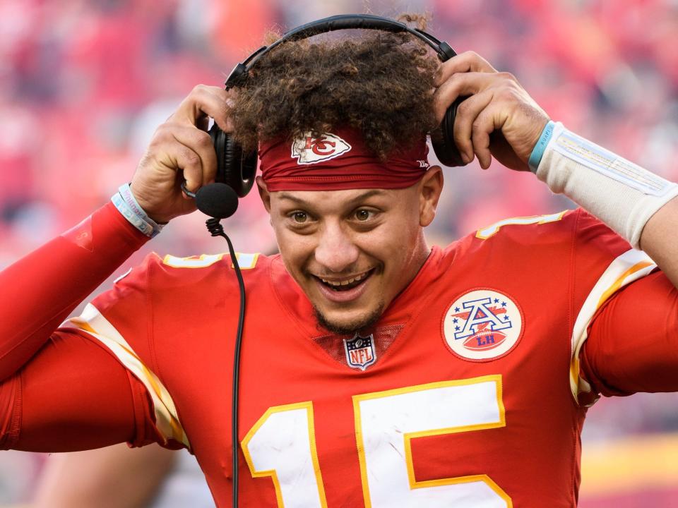 Patrick Mahomes prepares for an interview after win against the Cleveland Browns.