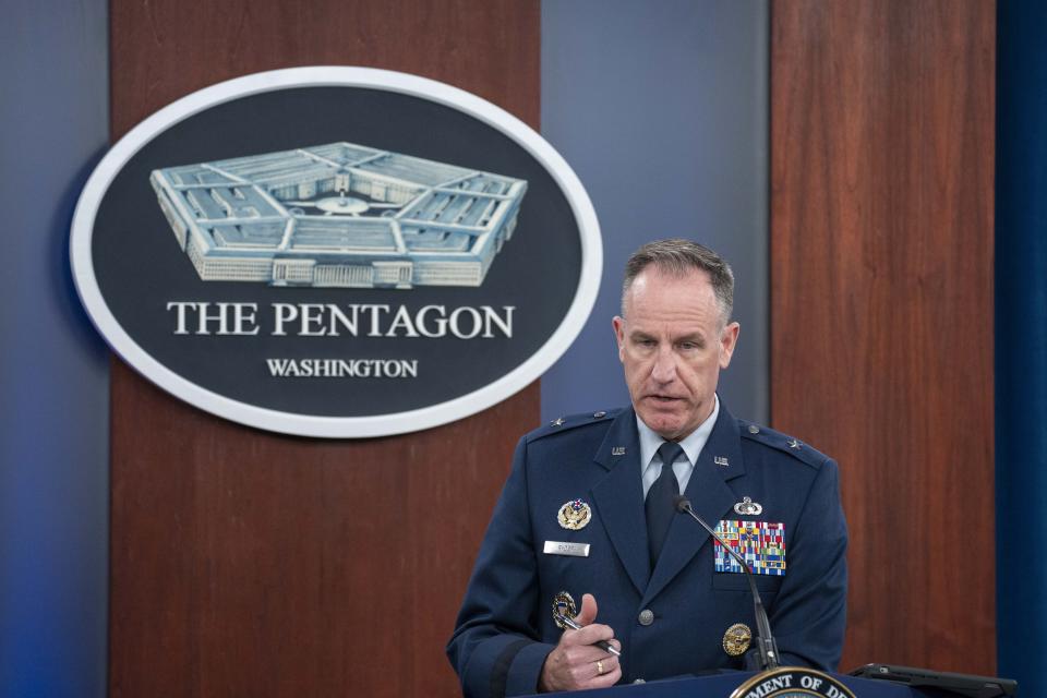 Pentagon spokesman U.S. Air Force Brig. Gen. Patrick Ryder speaks during a media briefing at the Pentagon, Thursday, July 6, 2023, in Washington. (AP Photo/Alex Brandon)