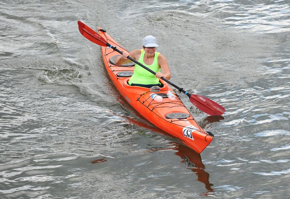 Jeannette Wierzbicki of Senecaville competed in the 6th annual Tuscarawas River Canoe & Kayak Race.