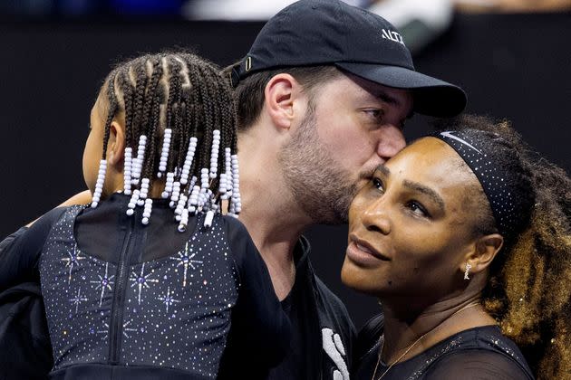 Serena Williams with her husband, Alexis Ohanian, with their daughter Olympia at the 2022 U.S. Open in New York on Aug. 29, 2022. (Photo: COREY SIPKIN via Getty Images)