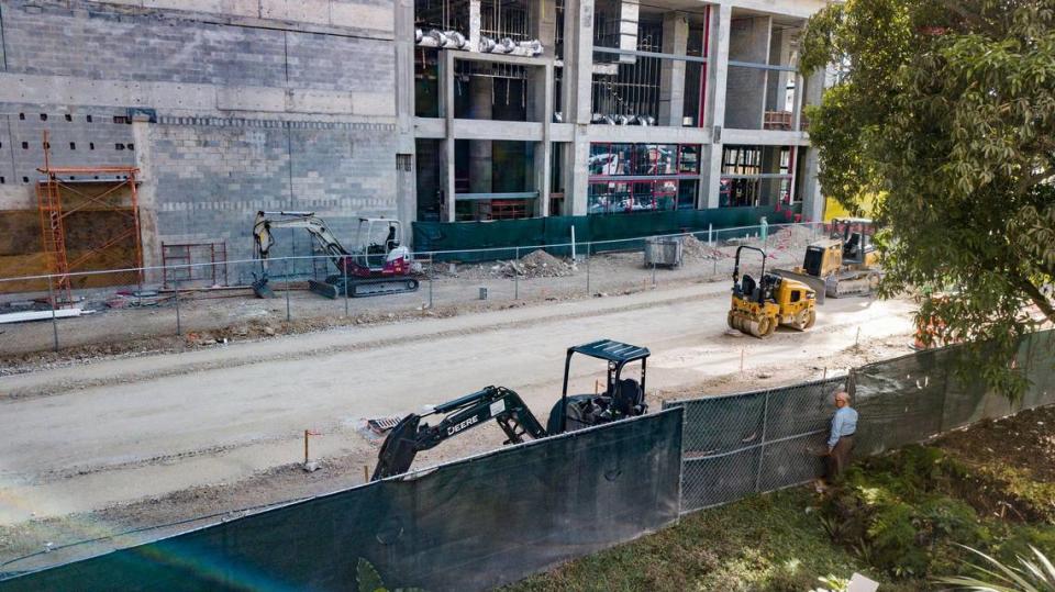 Orlando Capote’s front yard now faces the hotel being built as part of the Plaza Coral Gables development.