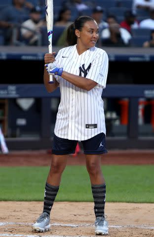 <p>Cassidy Sparrow/Getty</p> Sharlee Jeter during the CC Sabathia Friends Celebrity Softball Game in 2023