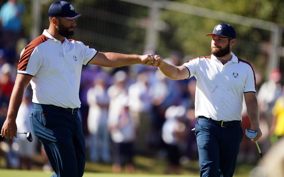 Jon Rahm and Tyrrell Hatton playing together at last year's Ryder Cup