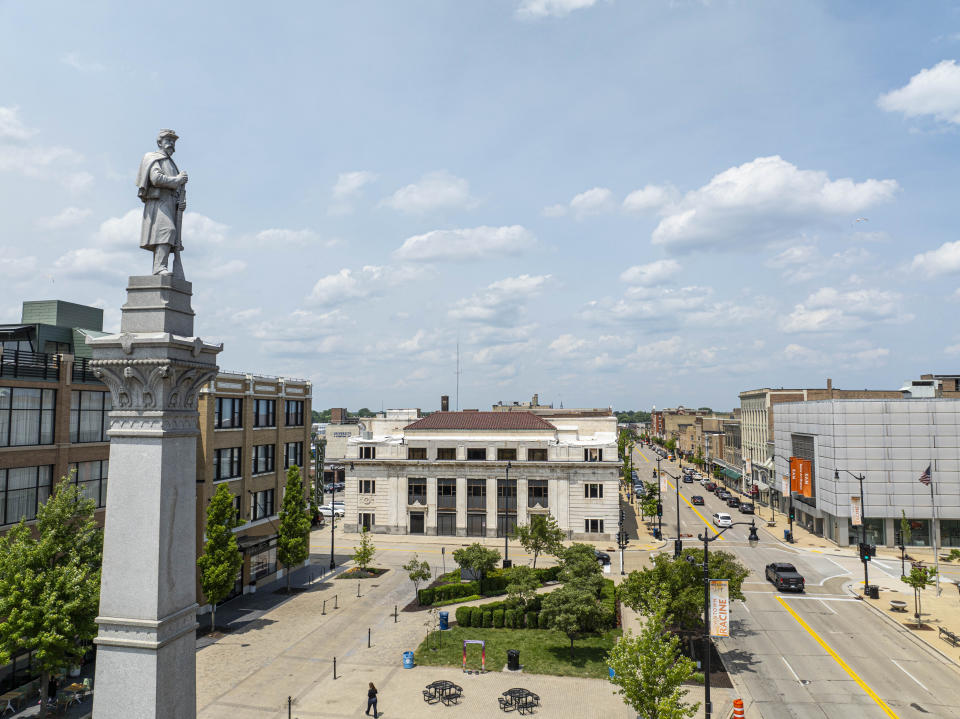 A general view of downtown Racine Wednesday, June 19, 2024, in Racine, Wis. (AP Photo/Jeffrey Phelps)