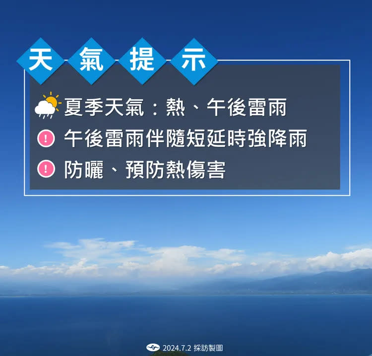 天氣提示。中央氣象署提供