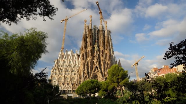 La Sagrada Família, a large unfinished Roman Catholic minor basilica in the district of Barcelona, Spain.