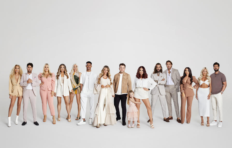 TOWIE stars Dani Imbert, Liam 'Gatsby' Bakewell, Saffron Lempiere, Frankie Sims, Demi Sims, Roman Hackett, Chloe Sims, James 'Diags' Bennewith, Amy Childs with daughter Polly, Pete Wicks, James 'Lockie' Lock, Chloe Brockett, Amber Turner and Dan Edgar.