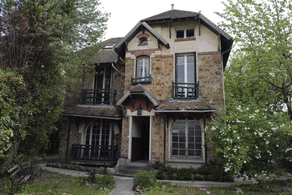 The 120 sq. meters (1,300 sq. feet) stone house where the Nobel-winning scientist couple Marie Sklodowska-Curie and Pierre Curie spent vacation and weekends from 1904-1906 in Saint-Remy-les-Chevreuse, on the south-west outskirts of Paris, France, Wednesday, May 12, 2021. Poland's prime minister Mateusz Morawiecki says he's given instructions for the government to buy 790,000 euro house in France, and said on Twitter Tuesday that the house, is a "part of Poland's history." (AP Photo/Francois Mori)