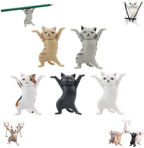 Aivoya 5-Piece Dancing Cat Figurine Holder, cool office supplies