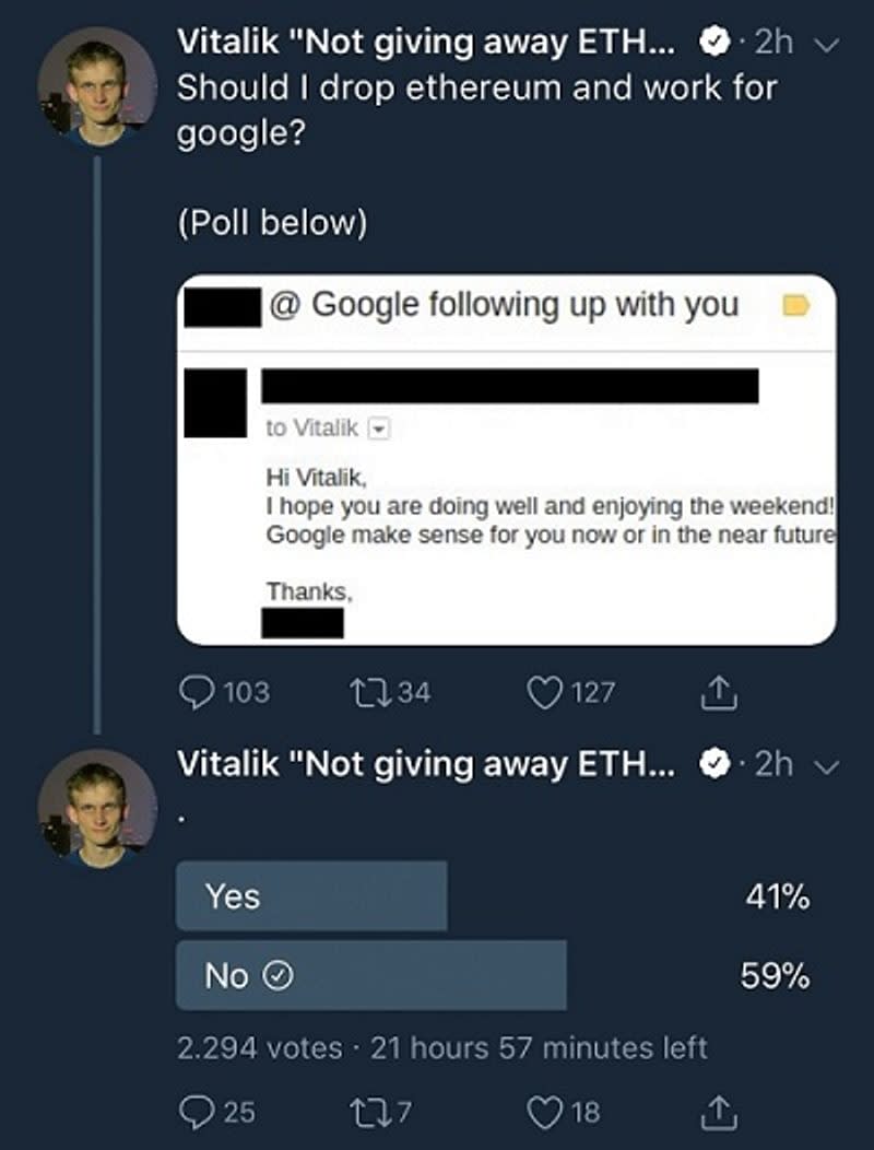 Tweet Ethereum Vitalik