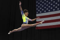 Skye Blakely compete in the beam during the U.S. Gymnastics Championships Friday, Aug. 19, 2022, in Tampa, Fla. (AP Photo/Mike Carlson)